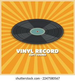 Registro de vinilo en el fondo de los rayos divergentes y la inscripción correspondiente a continuación. Cartel, cartel, publicidad. Ilustración del vector