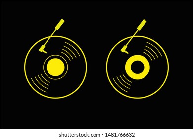 Vinyl record in black and yellow logo icon - flat design
