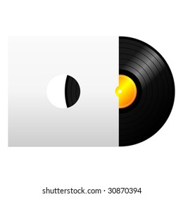 Vinyl record with blank cover over white background