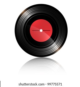 vinyl record with blank red label over white background