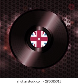 Vinyl Record with British Flag over Metallic Honeycomb Background