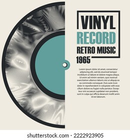 grabación de vinilo con una funda de cartón y un logotipo para una tienda con colección de música. Afiche musical vectorial con discos de vinilo antiguos y letras caligráficas en estilo retro. Colección musical