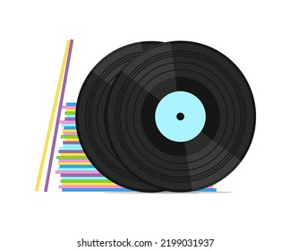 Vinyl record collection flat illustration. The concept of music mania and retro music.