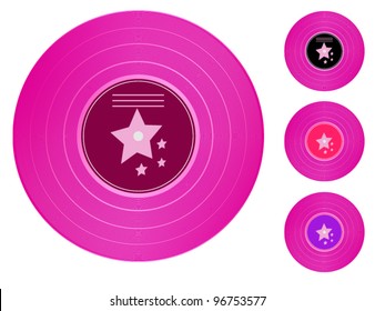 Vinyl record. Collection records of pink on a white background.