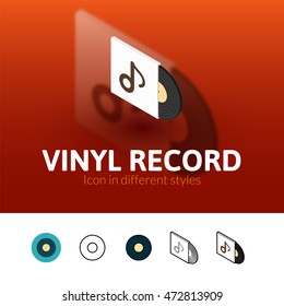 Vinyl record color icon, vector symbol in flat, outline and isometric style isolated on blur background