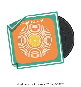 Vinyl record in a colorful paper envelope on a white background. Vector illustration