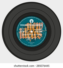 Vinyl Record, Colourful Label Design, Important Information: Speed, Music Tracks, Time, Copyright, Publisher, Producer