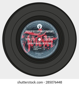 Vinyl Record, Colourful Label Design, Important Information: Speed, Music Tracks, Time, Copyright, Publisher, Producer
