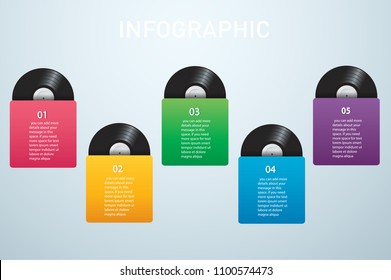 vinyl record with cover mockup infographic background vector