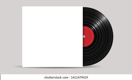 Vinyl Record with Cover Mockup, realistic style. Retro design. Front view - Vector 