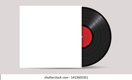 Vinyl Record with Cover Mockup, realistic vector style . Retro design. Front view - Vector