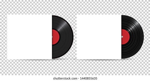 Vinyl Record with Cover Mockup, realistic style, set. Retro design. Front view - Vector 
 