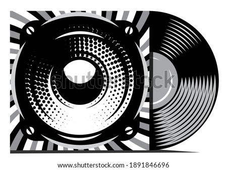 Vinyl record with cover mockup. Typography with speaker. Vector illustration. Place your text. Stock photo © 