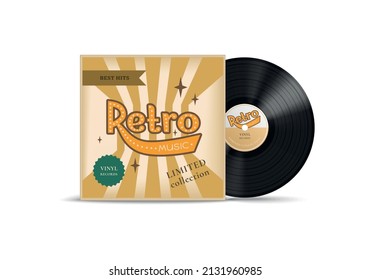 El registro de vinilo cubre la composición realista de burla con el titular de edición limitada de música retro en la ilustración de portada vectorial