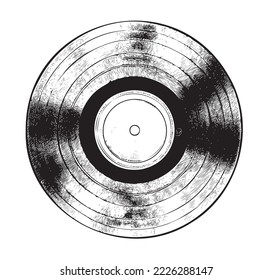 Vinyl record disc hand drawn engraving style sketch Vector illustration.