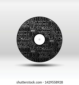 vinyl record, vinyl disc. On the disc, a combination of different fonts