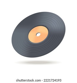 Vinyl Schallplatte zum Abspielen von Musik Playlist 3D Symbol. LP schwarzer Kreis mit Plastikplatte für Retro-Grammophon, Turntable Mixer 3D Vektorgrafik auf weißem Hintergrund. DJ-Party, Disco, Sound-Konzept