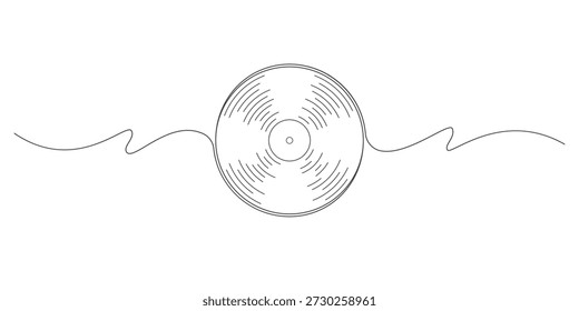 Disco de vinilo. Música de disco de vinilo. Disco de vinilo en una línea continua.