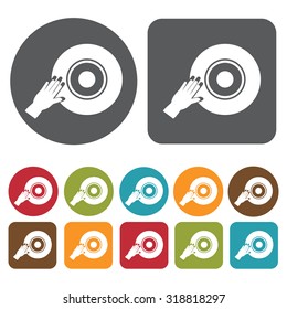 Vinyl record, dj scratching disc icon set. Vector Illustration eps10. 
