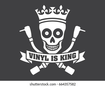 Vinyl record DJ vector logo
Vector disc jockey skull and cross bones design featuring turntable tonearms. Drop the needle.
