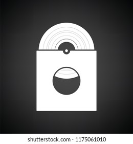 Vinyl record in envelope icon. Black background with white. Vector illustration.