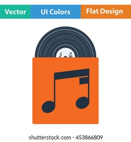 Vinyl record in envelope icon. Flat color design. Vector illustration.
