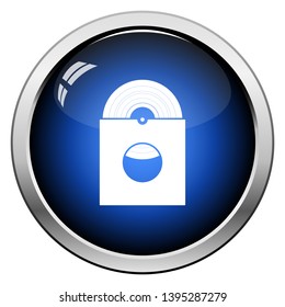 Vinyl Record In Envelope Icon. Glossy Button Design. Vector Illustration.