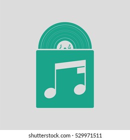 Vinyl record in envelope icon. Gray background with green. Vector illustration.