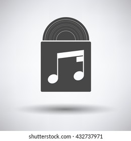 Vinyl record in envelope icon on gray background with round shadow. Vector illustration.