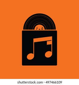 Vinyl record in envelope icon. Orange background with black. Vector illustration.