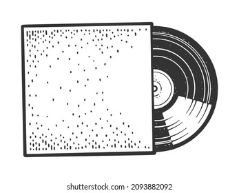 registro de vinilo en el esbozo de sobre grabando ilustración vectorial. Diseño de impresión de ropa de camiseta. Imitación de tablero de raquetas. Imagen dibujada a mano en blanco y negro.