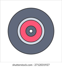 Estilo de diseño plano, disco de música circular clásico con una etiqueta central, que simboliza los medios de audio retro, ideal para diseños de temática vintage, gráficos de música e ilustraciones nostálgicas.