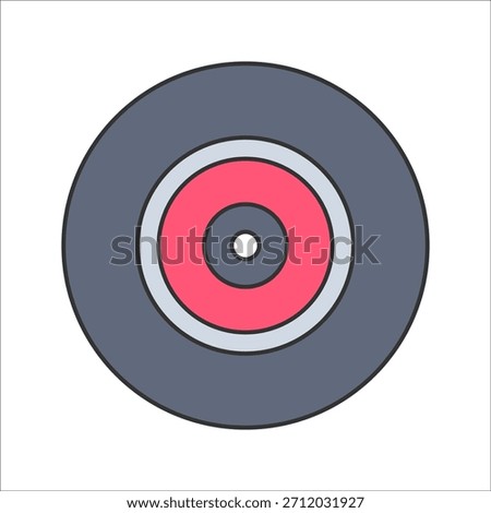 Vinyl Record Flat design style, classic circular music disc with a central label, symbolizing retro audio media, ideal for vintage themed designs, music graphics, and nostalgic illustrations.