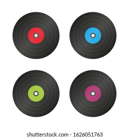 Vinyl record flat icon with long shadow.