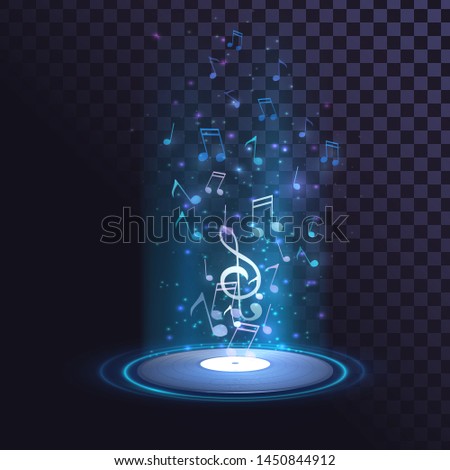 Vinyl record and glowing notes, music, disco, DJ
