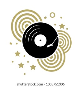 vinyl record with gold retro circles and stars 