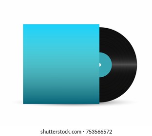 Vinyl record. Gramophone vinyl record with empty retro cover. Realistic vinyl disc. Vector