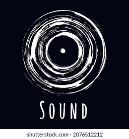 Vinyl record in grunge style. Music waves, symbol for music poster, album cover, flyer.