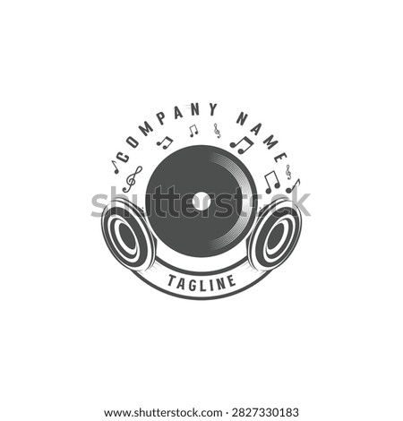 Vinyl Record Headphone Musical Note Sound Emblem Sign For Audio Studio Entertainment Business Promotion