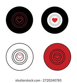 Conjunto de logotipo de corazón de disco de vinilo