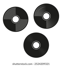 Icono de disco de vinilo. Disco circular negro. Patrón de música ranurada. Ilustración vectorial.