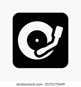 Vinyl record icon in black and white. Retro vinyl design with a record player. Classic vinyl symbol for music lovers and vintage enthusiasts. Simple icon vector element.