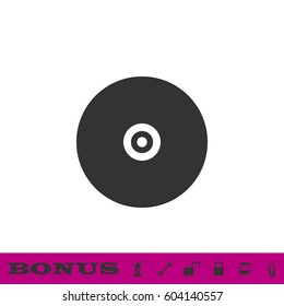Vinyl record icon flat. Black pictogram on white background. Vector illustration symbol and bonus button