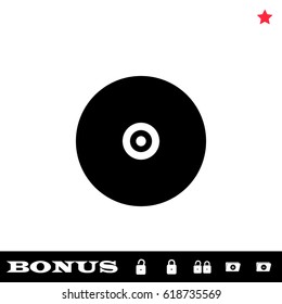 Vinyl record icon flat. Black pictogram on white background. Vector illustration symbol and bonus button open and closed lock, folder, star