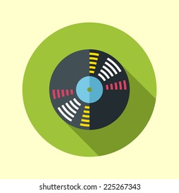 Vinyl record icon. Flat design long shadow. Vector illustration.