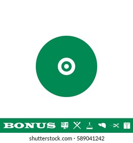 Vinyl record icon flat. Green pictogram on white background. Vector illustration symbol and bonus button