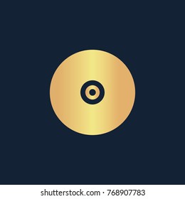 Vinyl record icon flat. Simple gold pictogram on dark background. Vector illustration symbol