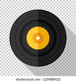 Vinyl record icon in flat style with long shadow on transparent background