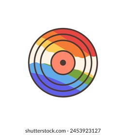 Vinyl record icon with LGBT Pride Rainbow flag pattern. Illustration in cartoon style. 70s retro clipart vector design.