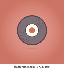 Vinyl record icon on a red background. Vector illustration.